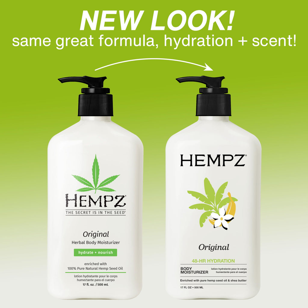 Hempz Original, Natural Hemp Seed Oil Body Moisturizer with Shea Butter & Ginseng, Pure Herbal Skin Lotion for Dryness, Nourishing Vegan Cream, Floral and Banana, 17 Fl Oz, 2 Pack