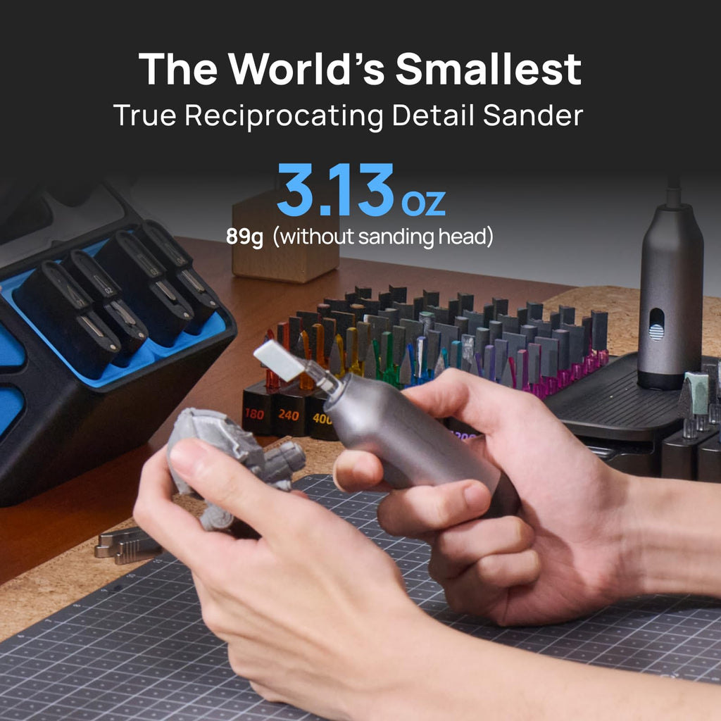 HOZO NeoSander Reciprocating Detail Sander, Mini Electric Pen Sander with 13000 SPM Linear Motion, Adjustable Stroke for Precision Sanding, Ideal for 3D Printing, Model Making, Crafts & DIY Projects