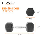 CAP Barbell 10 LB Rubber Coated Hex Dumbbell Hand Weight - Pair | Chrome Handle