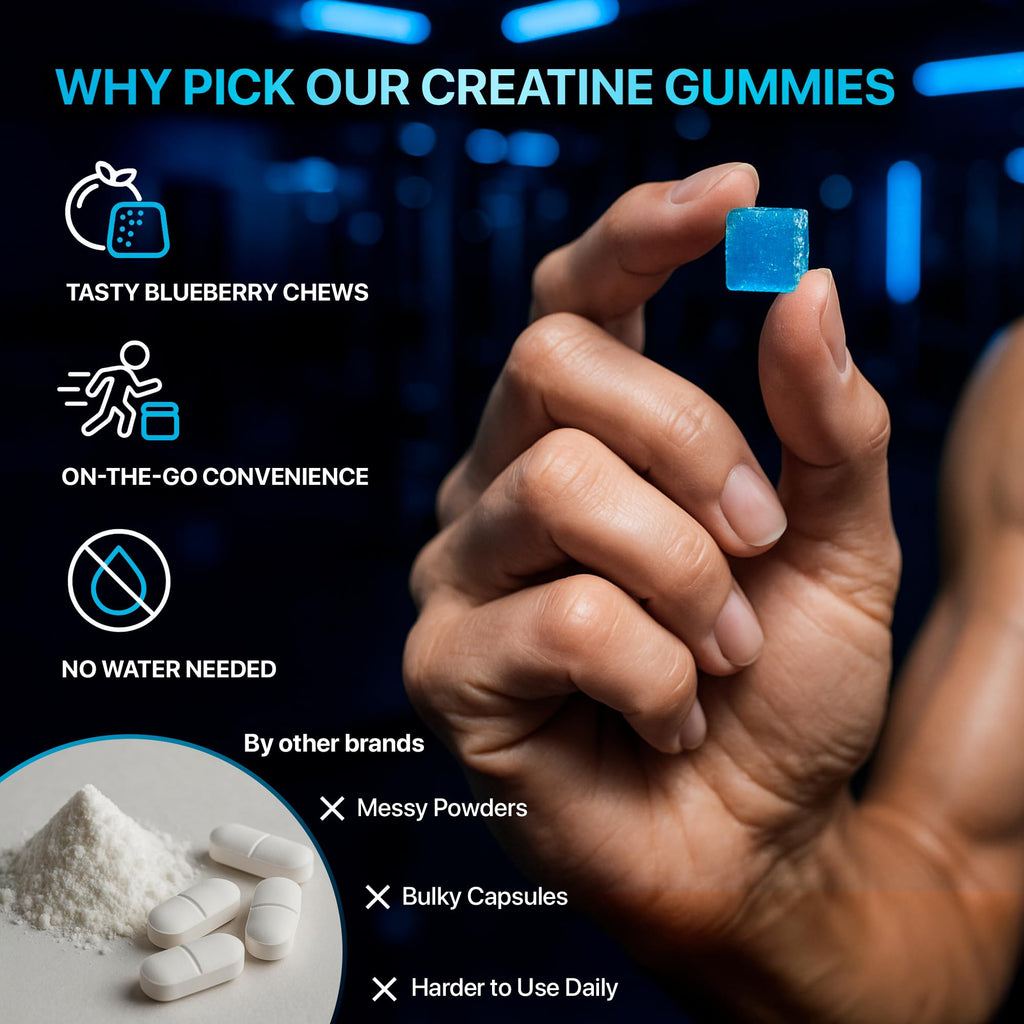 PURA WEX NUTRITION Creatine Monohydrate Gummies 8500mg Complex for Men & Women - Pre Workout Creatine Chews for Muscle Growth, Strength & Energy, Sugar Free, Vegan, Blueberry Flavor - 120 Count