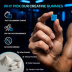 PURA WEX NUTRITION Creatine Monohydrate Gummies 8500mg Complex for Men & Women - Pre Workout Creatine Chews for Muscle Growth, Strength & Energy, Sugar Free, Vegan, Blueberry Flavor - 120 Count