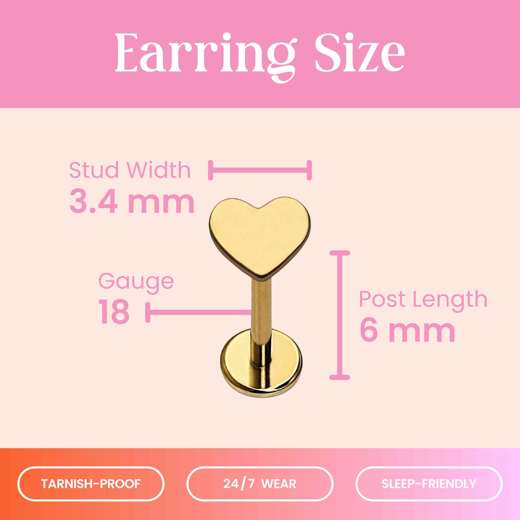 Cords Club Heart Flat Back Stud- Hypoallergenic Titanium Women's Earring