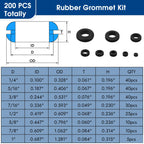 200pcs Rubber Grommet Kit, Hollow Rubber Grommets, 8 Sizes Wire Grommets
