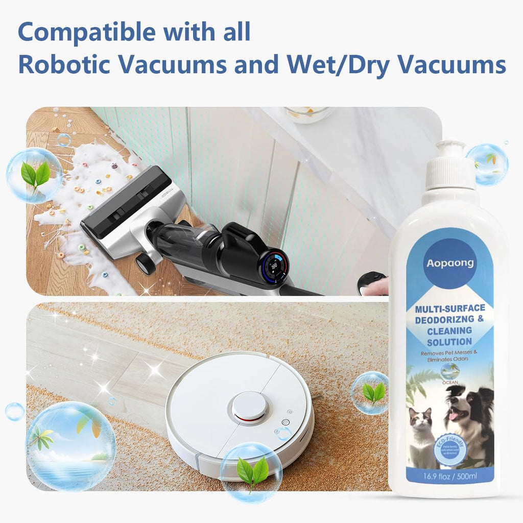 Aopaong Multi-Surface Floor Cleaning Solution Ocean Scent, Household Floor Cleaner Care for All Robot Vacuums with Mopping and Cordless Wet/Dry Vacuums (16.9Fl Oz/500ML) 2bottle