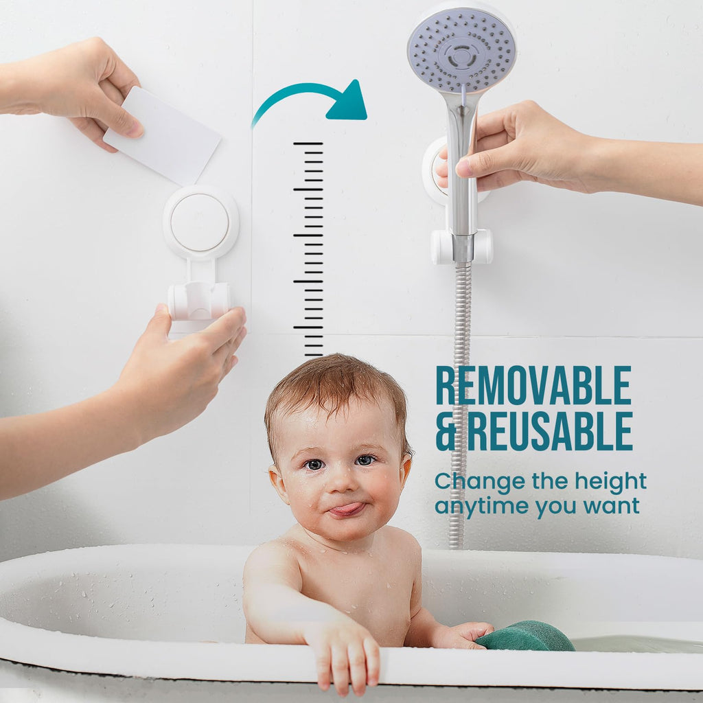 TAILI Shower Head Holder Suction Cup, Handheld Shower Head Bracket, Height Angle Adjustable,Bathroom Showerhead Holder No Drilling Removable Waterproof, White