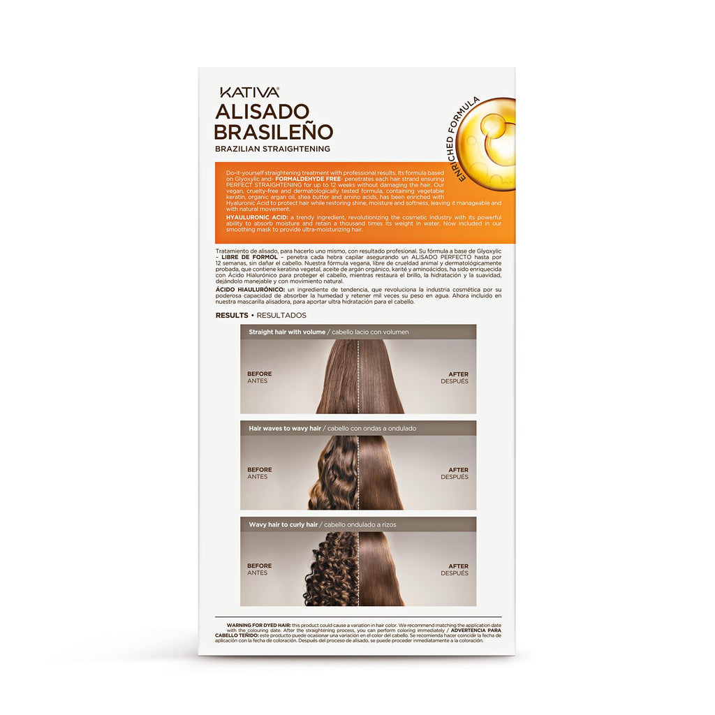 KATIVA Brazilian Keratin Treatment Kit at home Formaldehyde Free Hair Straightening with Hyaluronic Acid, Up to 12 Weeks Frizz Control for Curly, Wavy, Frizzy Hair (Straightening Kit)