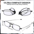 TOODOO 4 Pairs Blue Light Blocking Reading Glasses Folding Reading Glasses, Small Folding Readers for Men Women (Black, 1.5)