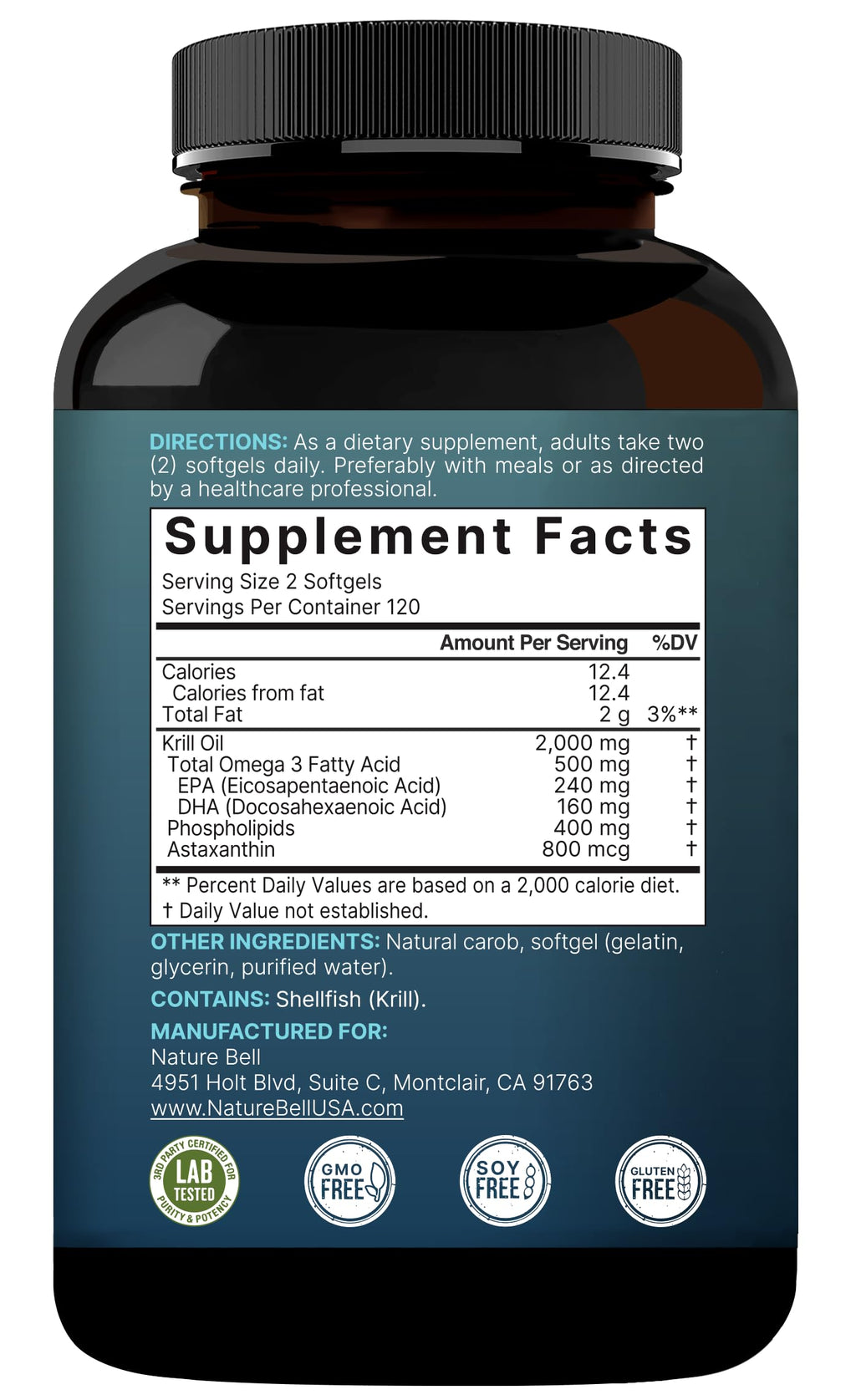 NatureBell Antarctic Krill Oil 2000mg Supplement, 240 Softgels, 3X Strength Natural Source of Omega-3s, EPA 240mg + DHA 160mg + Astaxanthin 800mcg – No Fishy Aftertaste – Mercury Free & Non-GMO