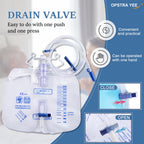 5 Pack 2000ml Urine Drainage Bag with 48" Tube, Leak Proof Anti Reflux with Cross-Shaped Drainage Valve and Dual Hook for Easy Hanging