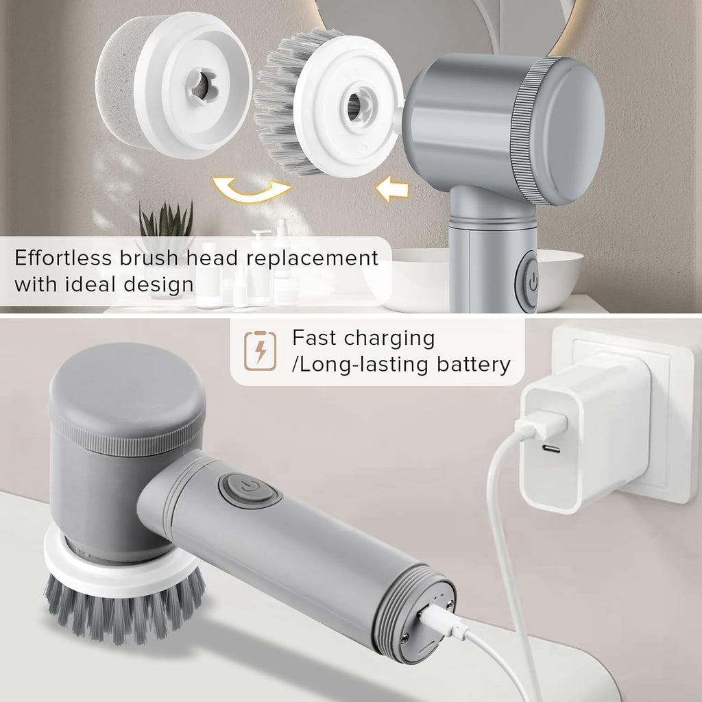 HFLYJPYW Electric Spin Scrubber - Shower Scrubber,Bathroom Scrubber Electric,for Cleaning Tub, Floor, Tile, Window, Sink, Kitchen Cleaning with 6 Electric Cleaning Brush Head (8)