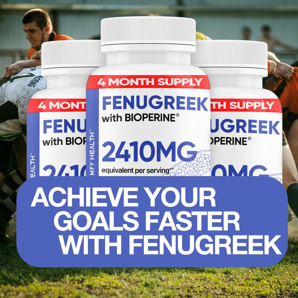 COMFY HEALTH Fenugreek Capsules, 2410mg Per Capsule, 120 Count, Fenugreek Pills with Bioperine for Superior Absorption, Non-GMO, Gluten Free Fenugreek Seeds Extract Supplements, Fenogreco Capsulas