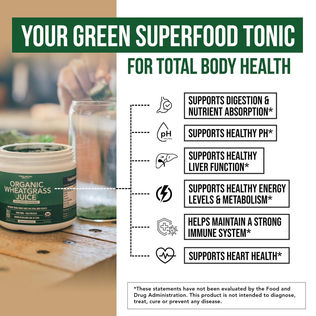 Organic Wheatgrass Juice Powder - Organic, Grown in Volcanic Soil of Utah - Raw BioActive Form, Cold-Pressed Then CO2 Dried, 20:1 Concentrate Juice Extract - Unflavored (5.3 oz – 60 Servings)