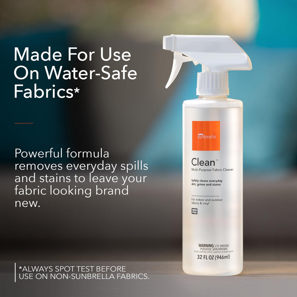 Sunbrella Clean Multi-Purpose Fabric Cleaner | All-in-One Solution for Water-Safe Fabrics and Vinyl | Upholstery Cleaner, Removes Stains & Spills | Non-PFAS | 32 fl oz