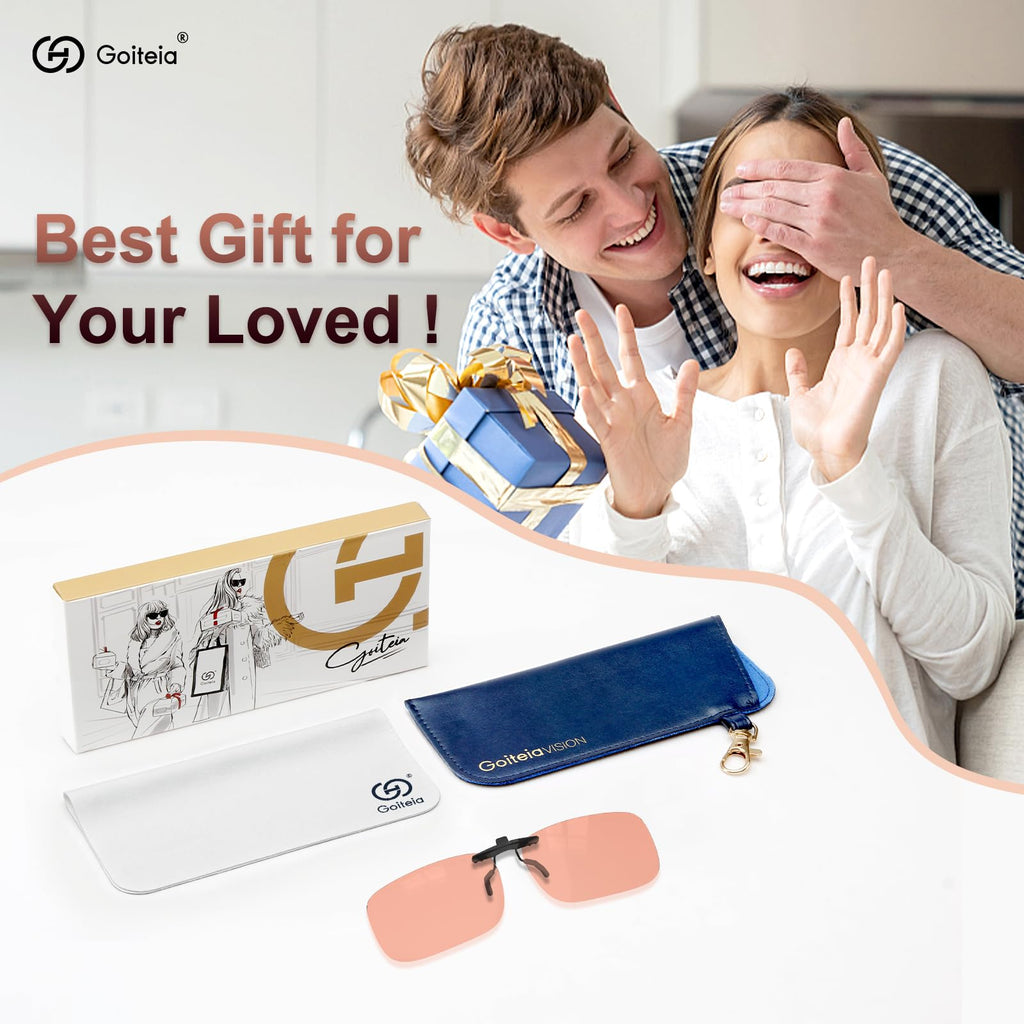 Goiteia FL-Rose Migraine Clip on Glasses-Amber Clip-on Blue Light Blocking Glasses for Eyes Strain/Light Sensitive/Fluorescent LED Lighting/Computer Screen Glare