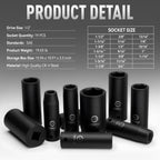 DISEN 19 Pcs 1/2" SAE Impact Socket Set, Deep Sockets 3/8"- 1-1/2", 6-Point Cr-V & Alloy Steel, 1/2 Inches Drive Impact Socket Set,Rugged Construction, Enhanced Storage Case