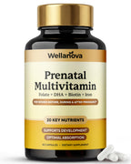 Wellanova Prenatals Multivitamin for Women – with Iron – Family Planning & Pregnancy Prenatal Vitamins with DHA, Folate & Gentle Chelated Minerals – 60 Capsules