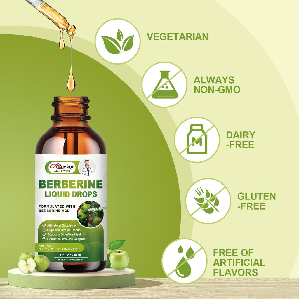 Alliwise 2 Pack Berberine Supplement Liquid Drops for Immune System & Digestive System Supports -Premium Berberine HCL 1500mg with Pure Ceylon Cinnamon -4 Fl Oz