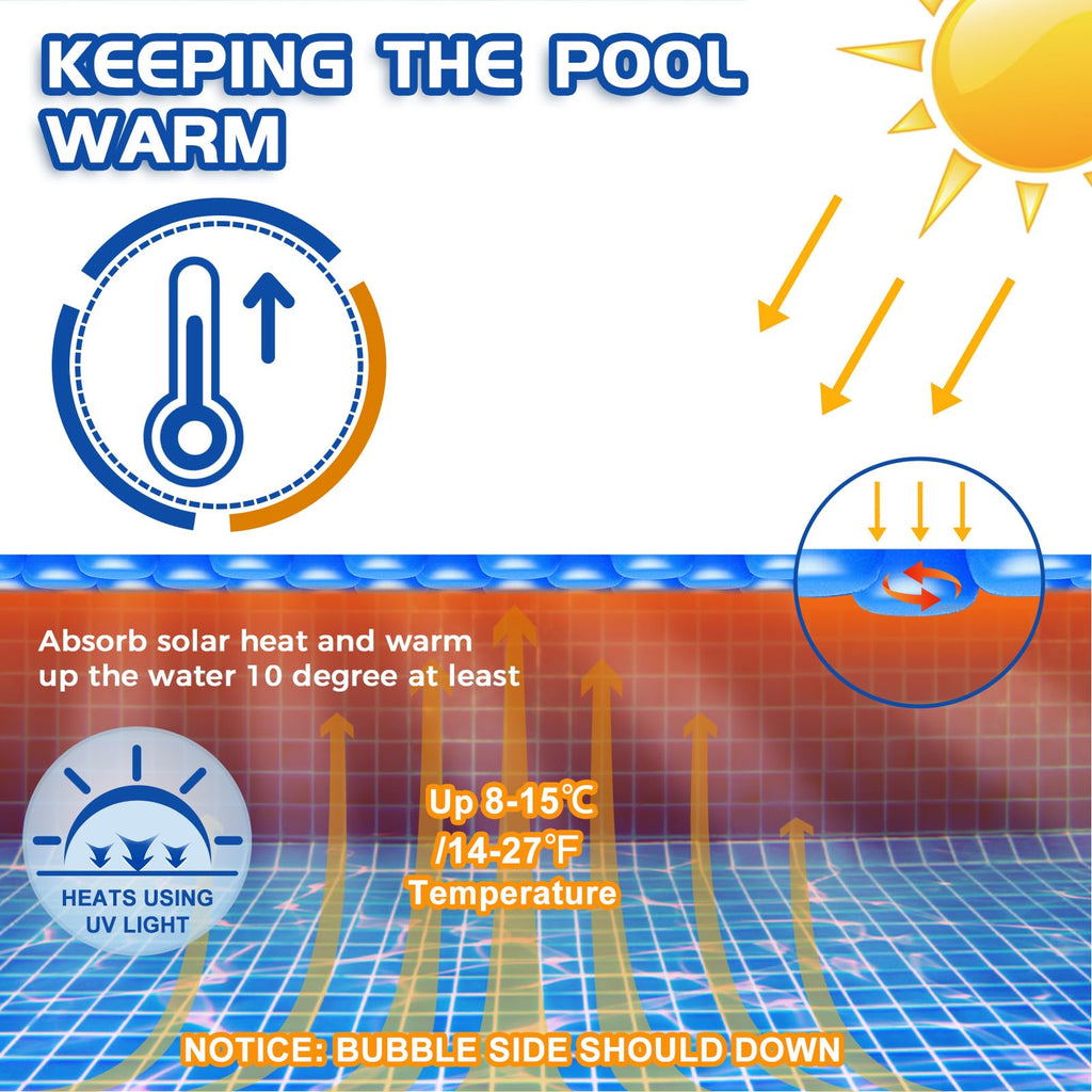 Evoio Solar Pool Cover 8 ft Round for Above Ground Inground Pools Bubble Wrap Covers Hot Tub Spa Thermal Heating, 12 Mil Circle Blue Floating Blanket for 6-24 Foot Feet Diameter Swimming Pools