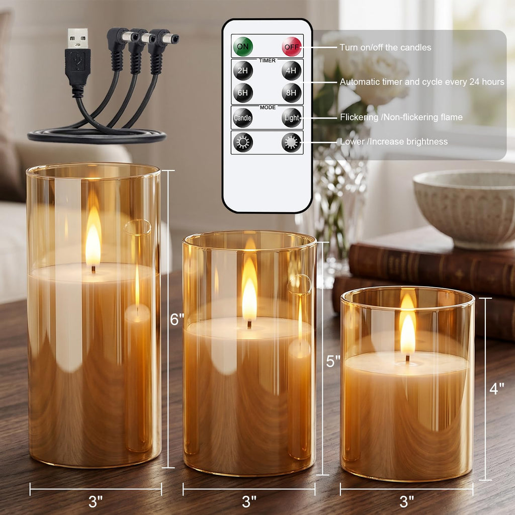 GenSwin Glass Rechargeable Flameless Candles Remote Battery Operated, Gold