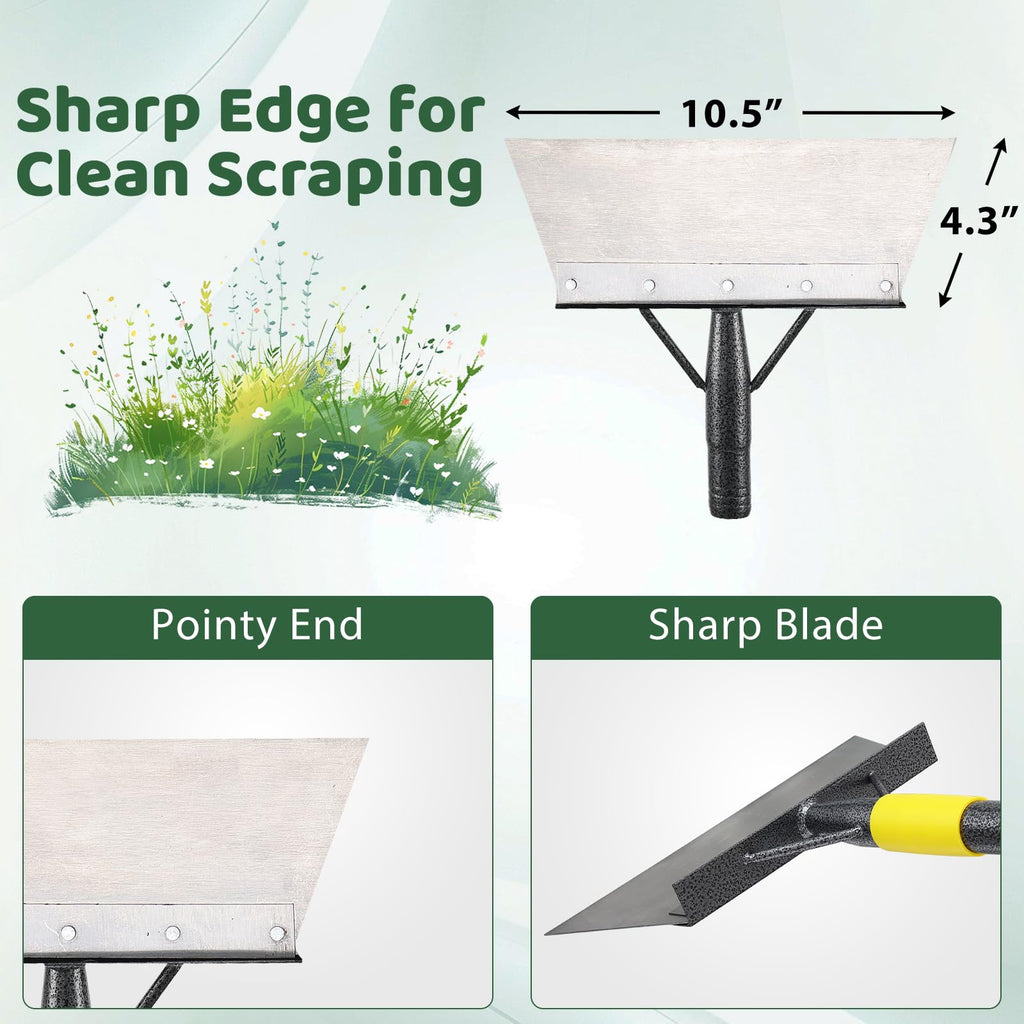 Garden Flat Shovel - Floor Scraper, 60" Multifunctional Garden Cleaning Shovels, Heavy Duty Floor Scrapers Long Handle,Metal Weeding Scraper for Lawn Edging, Snow Ice Removal,Snow Ice Scraper