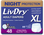 LivDry Adult XL Incontinence Underwear, Overnight Comfort Absorbency, Leak Protection, X-Large, 48-Pack