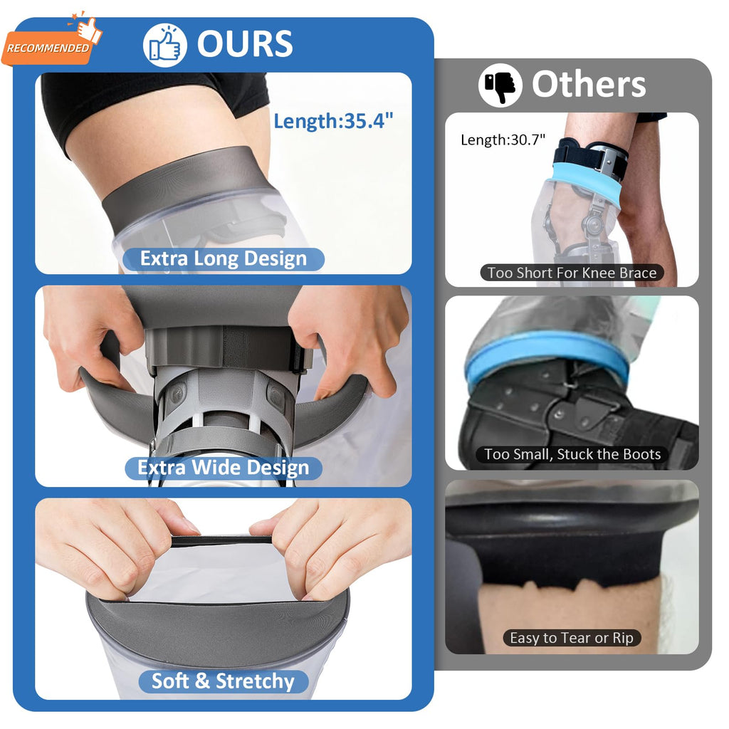Waterproof Full Leg Cast Covers for Shower Adult, Extra Long Cast Covers for Shower Leg, Reusable Leg Cast Protector Cast Bag for Thigh Knee Foot Ankle Surgery Wounds Boots Braces, XL