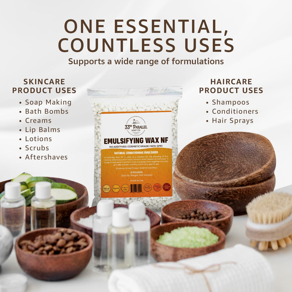 Non-GMO Emulsifying Wax NF Pastilles (1 LBS / 16 OZ) 100% Natural Plant Derived | For Lotions, Creams, Soap Making, Hair Products | Cosmetic Grade | Product of USA | 1 POUND
