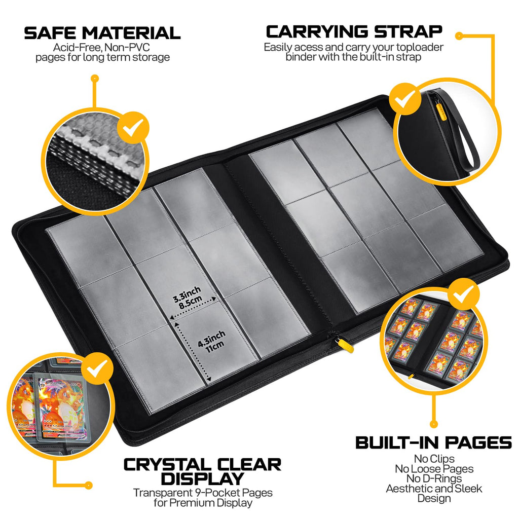 X PRO Toploader Binder | Holds 252 Toploaders | 20 Toploaders INCLUDED | 9-Pocket | Ringless Double-Sided Pockets for TCG, Sports | Premium Top Loader Storage