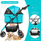 Pet Stroller,Dog Stroller for Small Medium Dogs Cats,3 Wheels,Foldable,with Breathable Mesh Canopy,Cup Holders,Easy Assembly,Mint Green
