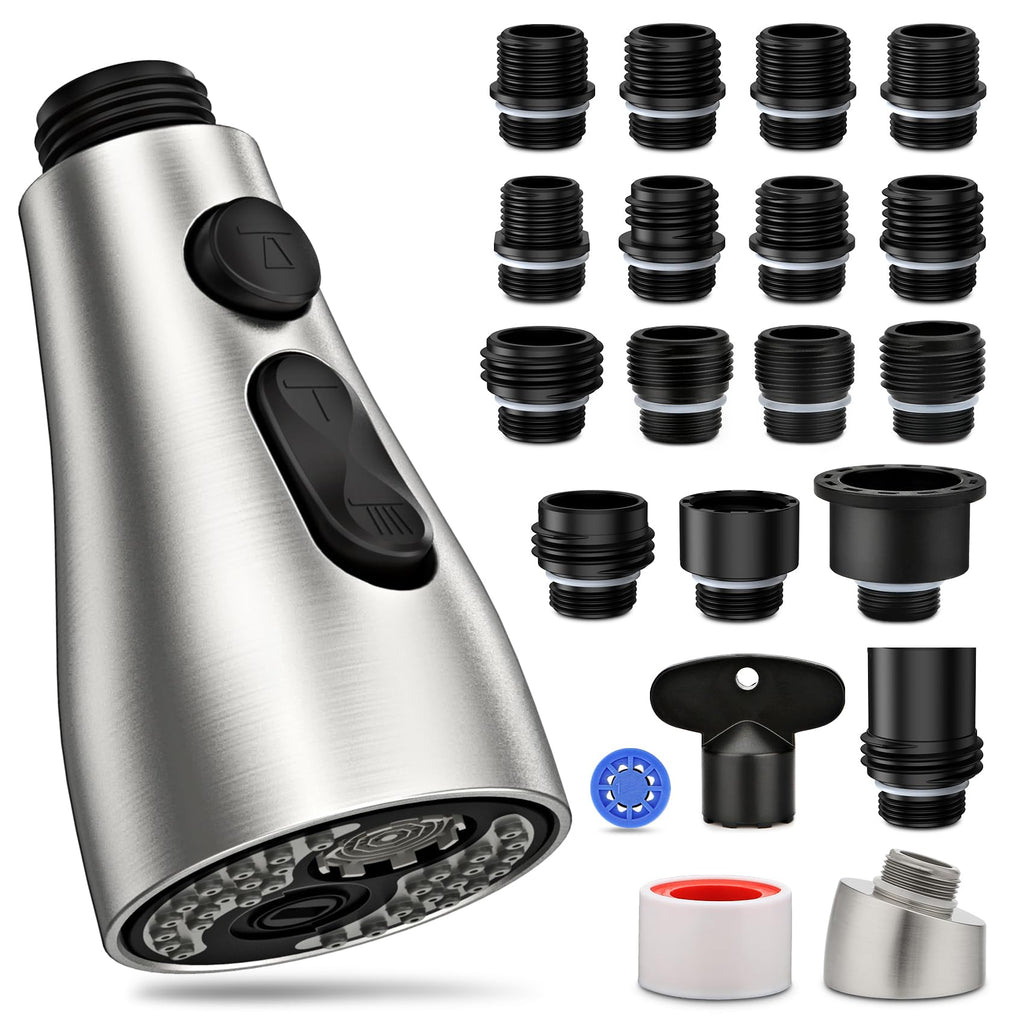 Kitchen Faucet Head Replacement 3 Modes with 17 Adapters, Pull Down Spray Head for Kitchen Faucet, Kitchen Sink Faucet Head G 1/2, Sprayer Head Replacement, Compatible with Moen，Delta, Kohler Faucets