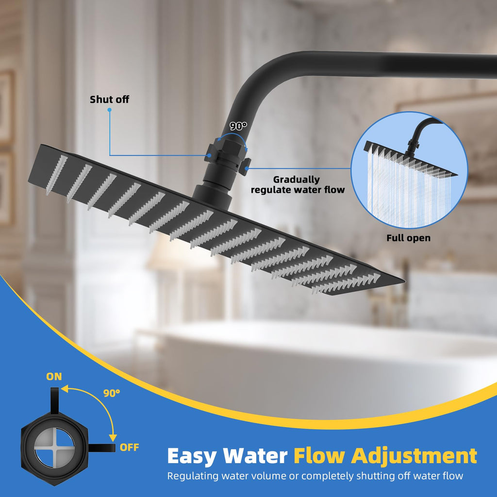 Hibbent All Metal 3 Pack Shower Head Flow Control Valve, G1/2 Brass Shut-off Valve with Metal Handle Lever, Shut OFF Water Flow Control Regulator for Handheld Shower, or Bidet Sprayer, Matte Black