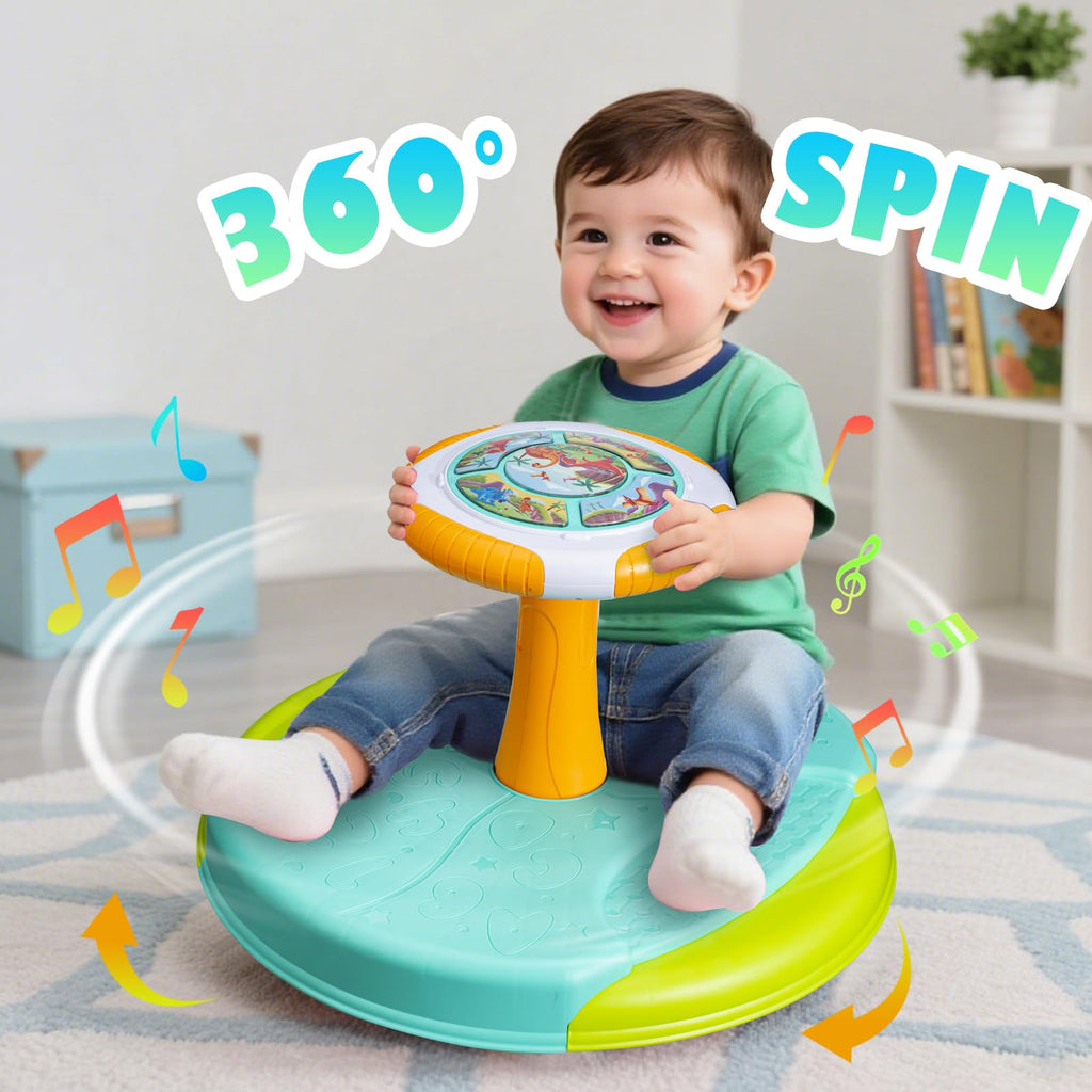 VROGTIK Dinosaur Sit and Spin Toys for Toddlers 2-3, 360° Toddler Spinning Seat with LED Lights and Music Christmas Birthday Gift for 2 3 Years Old Boys Sensory Toys Toddler Activities