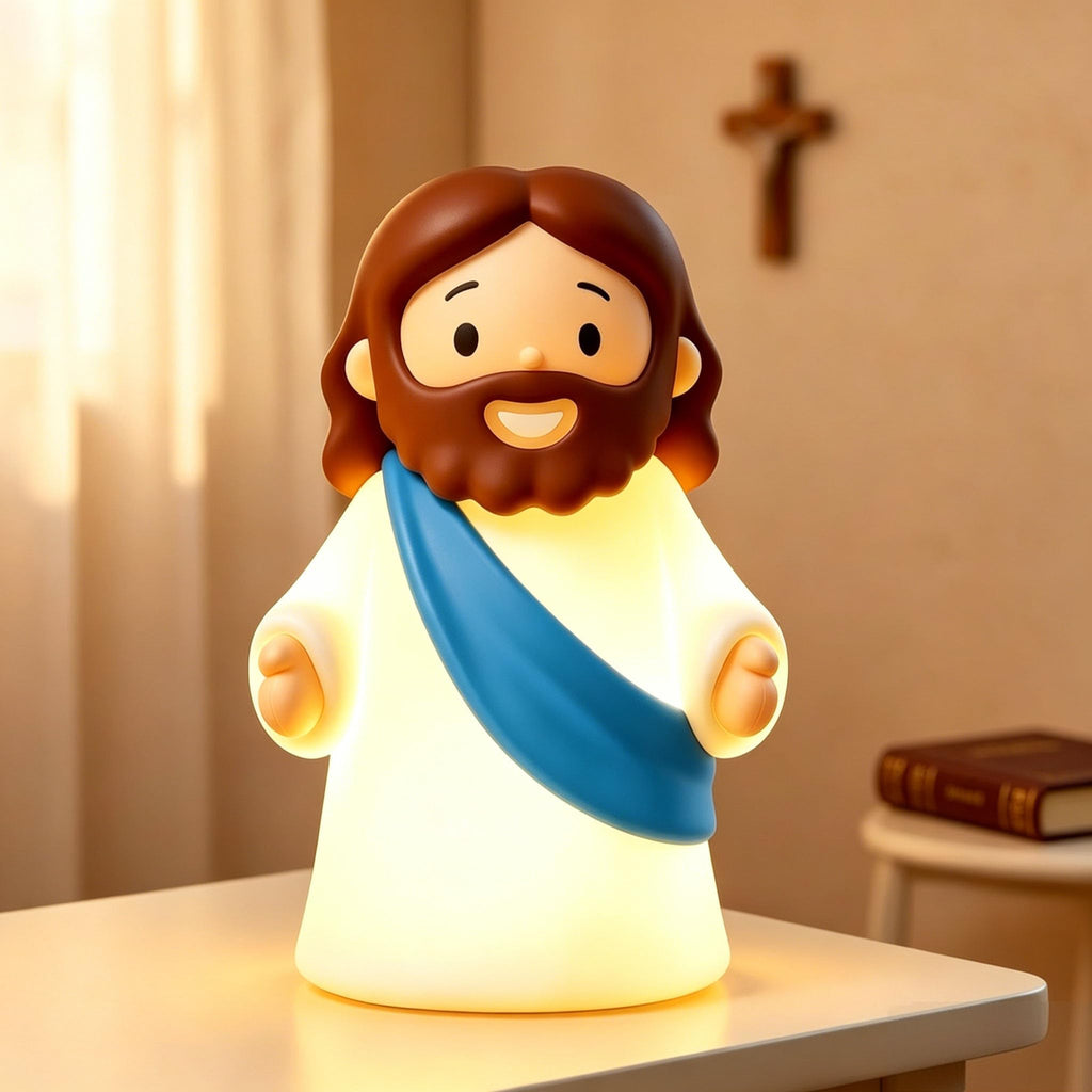 Jesus Night Light Rechargeable Bedside Night Light Dimmable Silicone LED Light Ideal for Religious Gatherings, Gifts for Sunday School, Baptism Presents, Easter Egg Decorations (blue) (Blue)