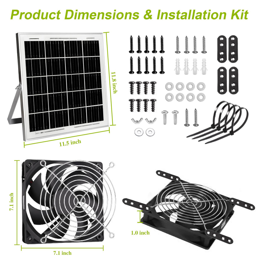 7.1" Solar Powered Exhaust Fan, 16.5 ft Cord + 25W Solar Panel Greenhouse Ventilation Fan, 3800RPM IPX7 Waterproof Solar Vent Fan for Chicken Coop, Shed, Dog House, Outdoor Intake & Exhaust