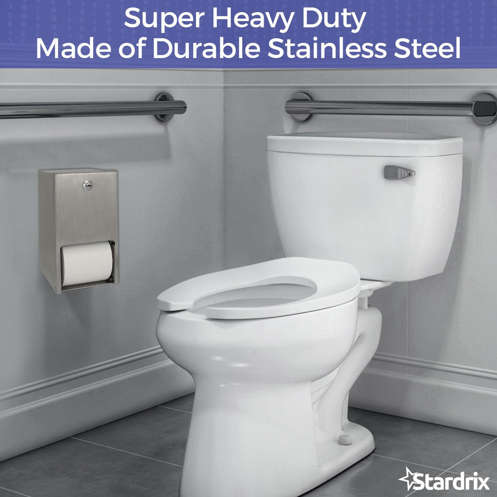 Stardrix 2 Roll Stainless Steel Commercial Toilet Paper Dispenser, Heavy Duty Wall Mount Tissue Holder with Lock for Restroom/Bathroom