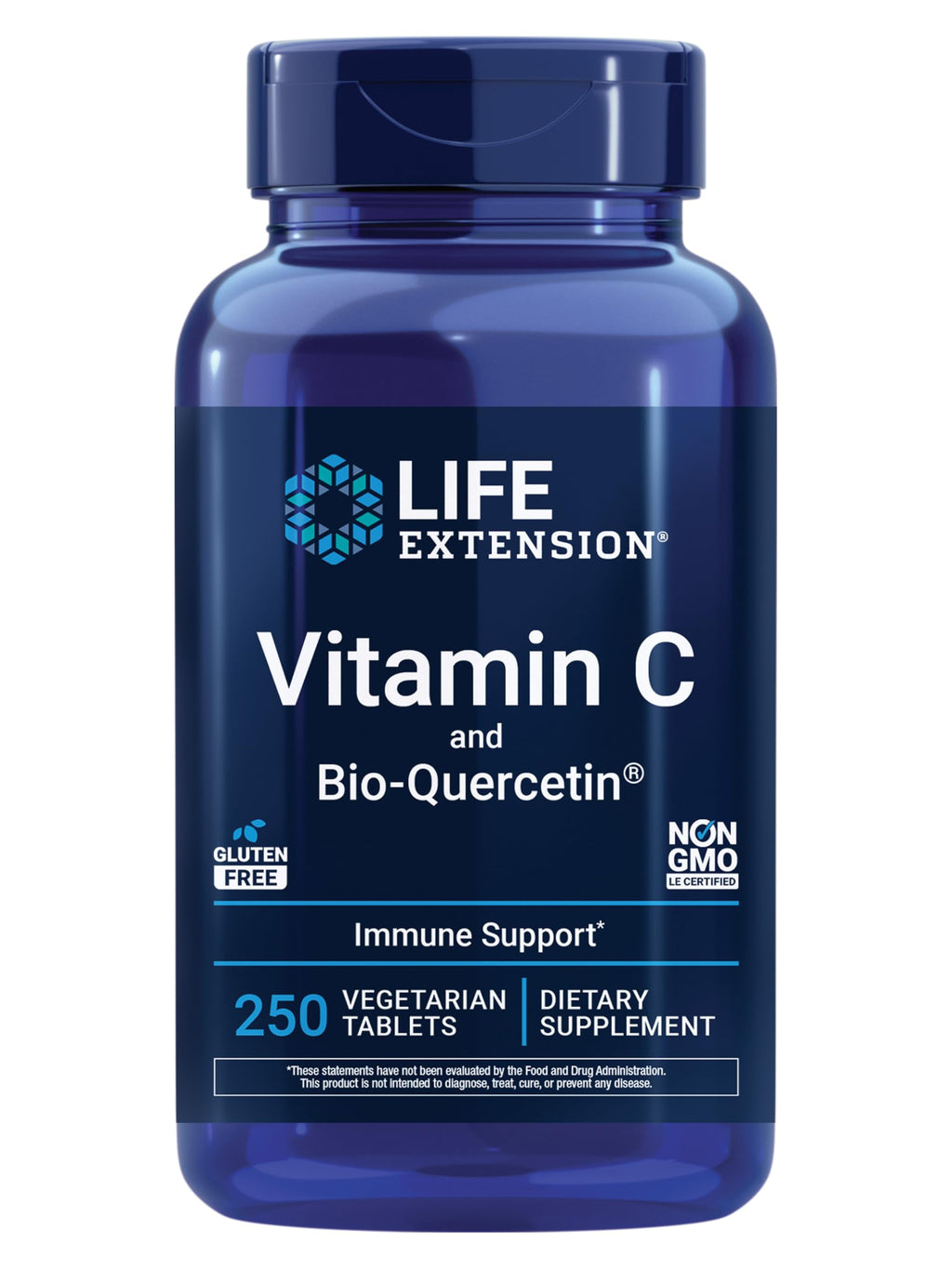 Life Extension Vitamin C and Bio-Quercetin®, Cardiovascular Health Supplement, Immune Support, Highly absorbable, quercetin, Vitamin C, Gluten Free, Non-GMO, Vegetarian, 250 Tablets
