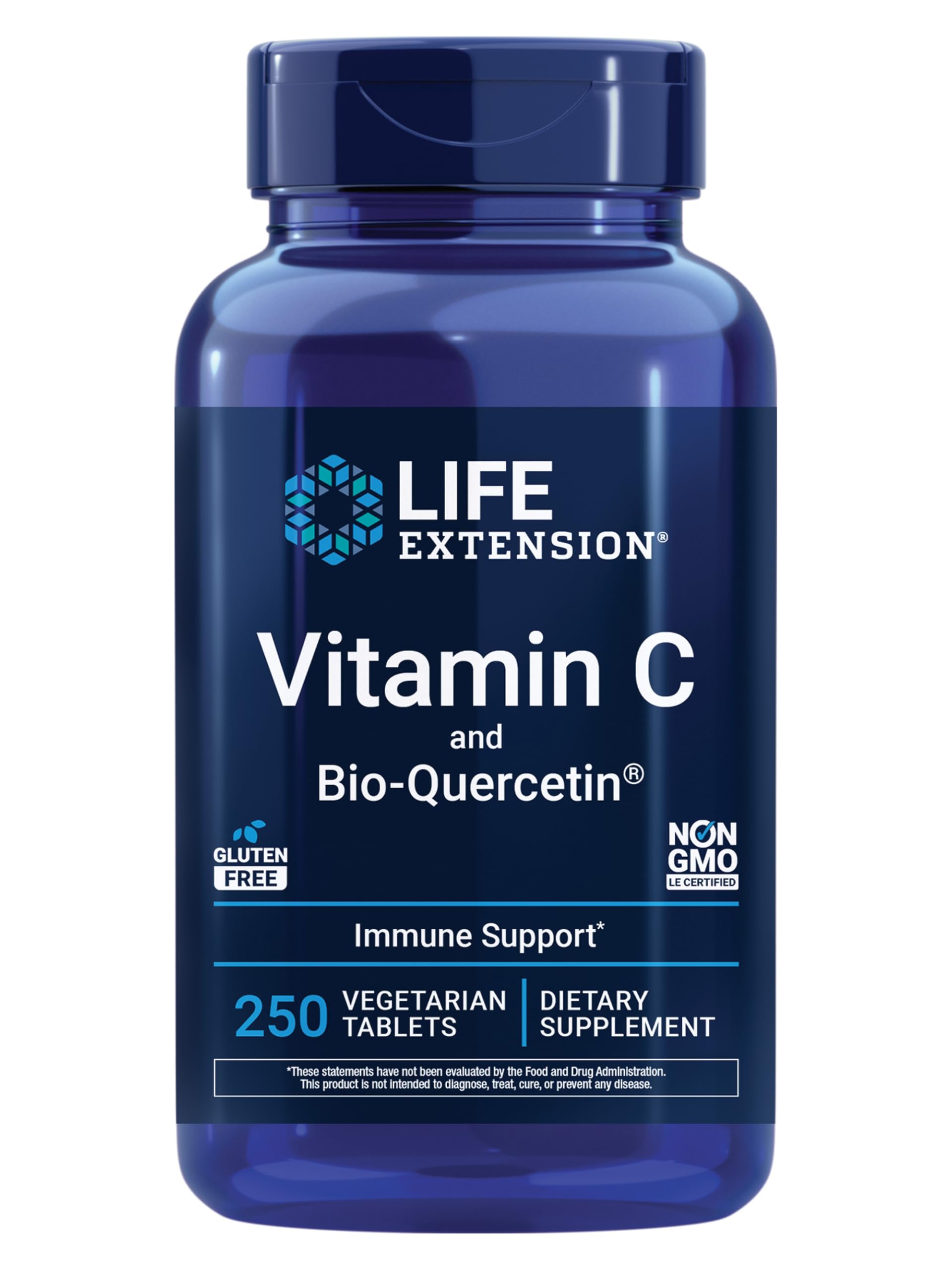 Life Extension Vitamin C and Bio-Quercetin®, Cardiovascular Health Supplement, Immune Support, Highly absorbable, quercetin, Vitamin C, Gluten Free, Non-GMO, Vegetarian, 250 Tablets
