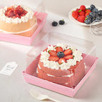 ZORRITA 7 x 7 x 4 Inches Paper Cake Boxes with Clear Lids, 40 Pack Disposable Charcuterie Boxes Square Food Containers for 4-6 Inch Cake, Dessert, Pie, Cupcake, Bakery (Pink)