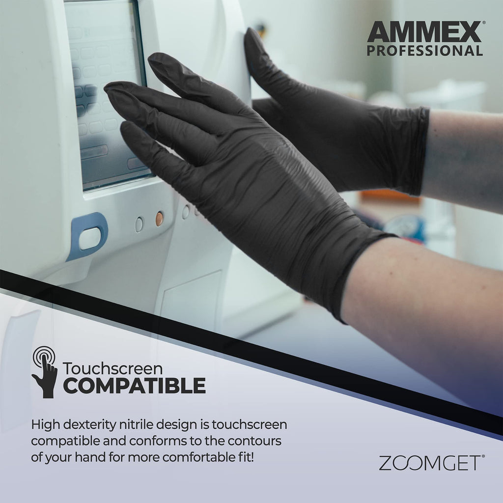 AMMEX Black 3 mil Nitrile Disposable Gloves Latex Free Medium Case of 1000