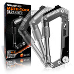 Carabiner Multitool with Pocket Knives, 8-in-1 EDC Carabiners, Serrated Knife, Rope Cutter, Screwdriver, Can Bottle Opener, Ruler, Folding Knife for Camping Hiking, Gifts for Men (Grey)