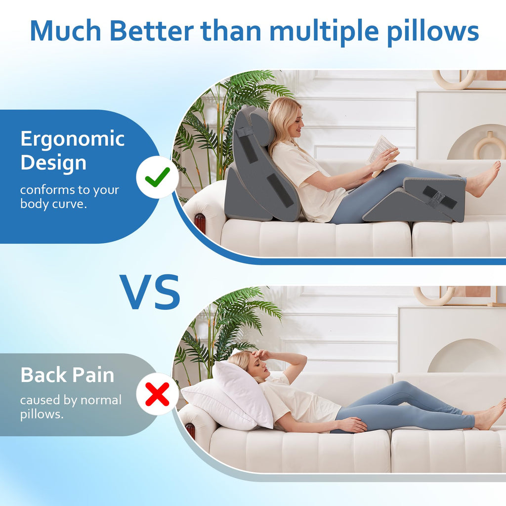 Ahpmeoa 5Pcs Wedge Pillow Set for After Surgery, Orthopedic Bed Wedge Pillow Set for Post Surgery, Acid Reflux Relief, Sleeping, Back Pain Relief, Adjustable Back Pillow for Bed Sitting up, Grey