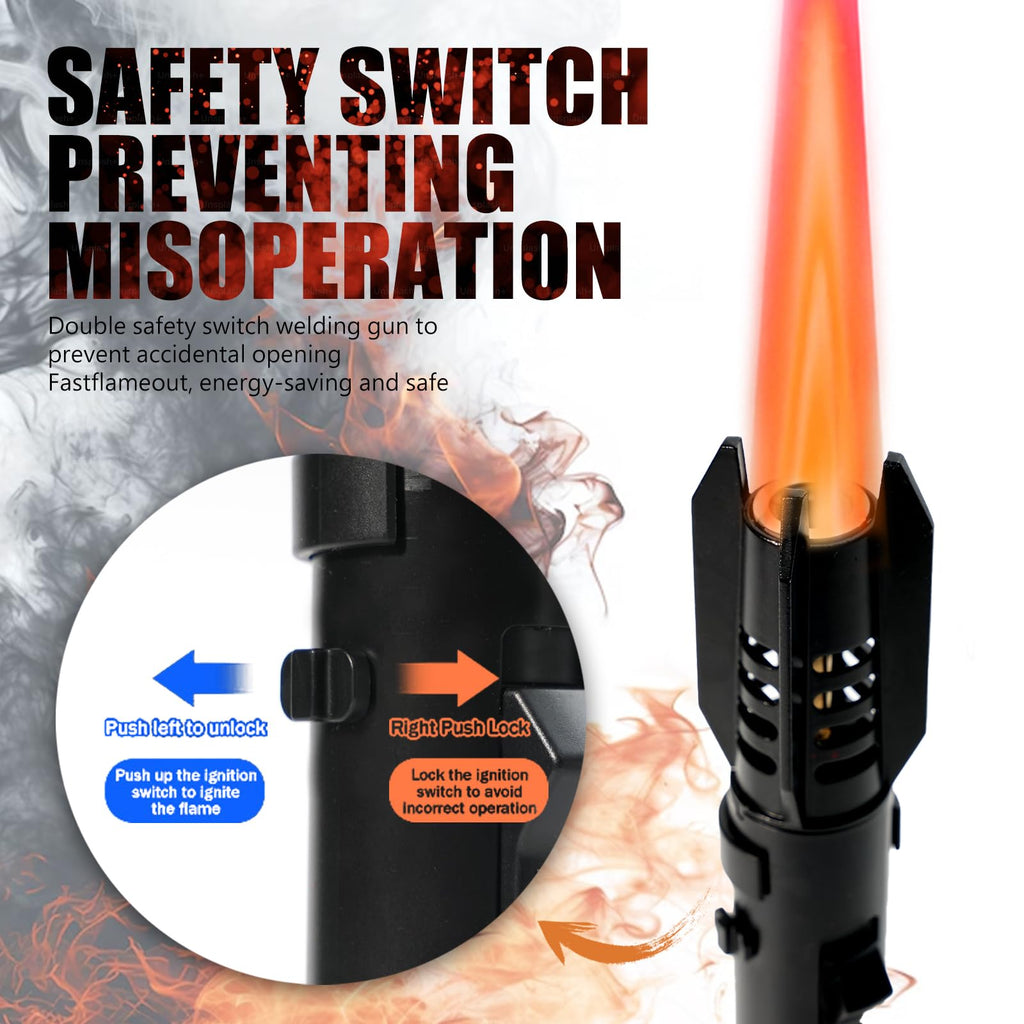 Camping Lighter, Torch Lighter, Straight Flame Bright Fire Refillable Windproof Adjustable Color with Safety Lock for Campfires Kitchen Hiking Candles Fireplace BBQ Outdoor Essentials (Black)