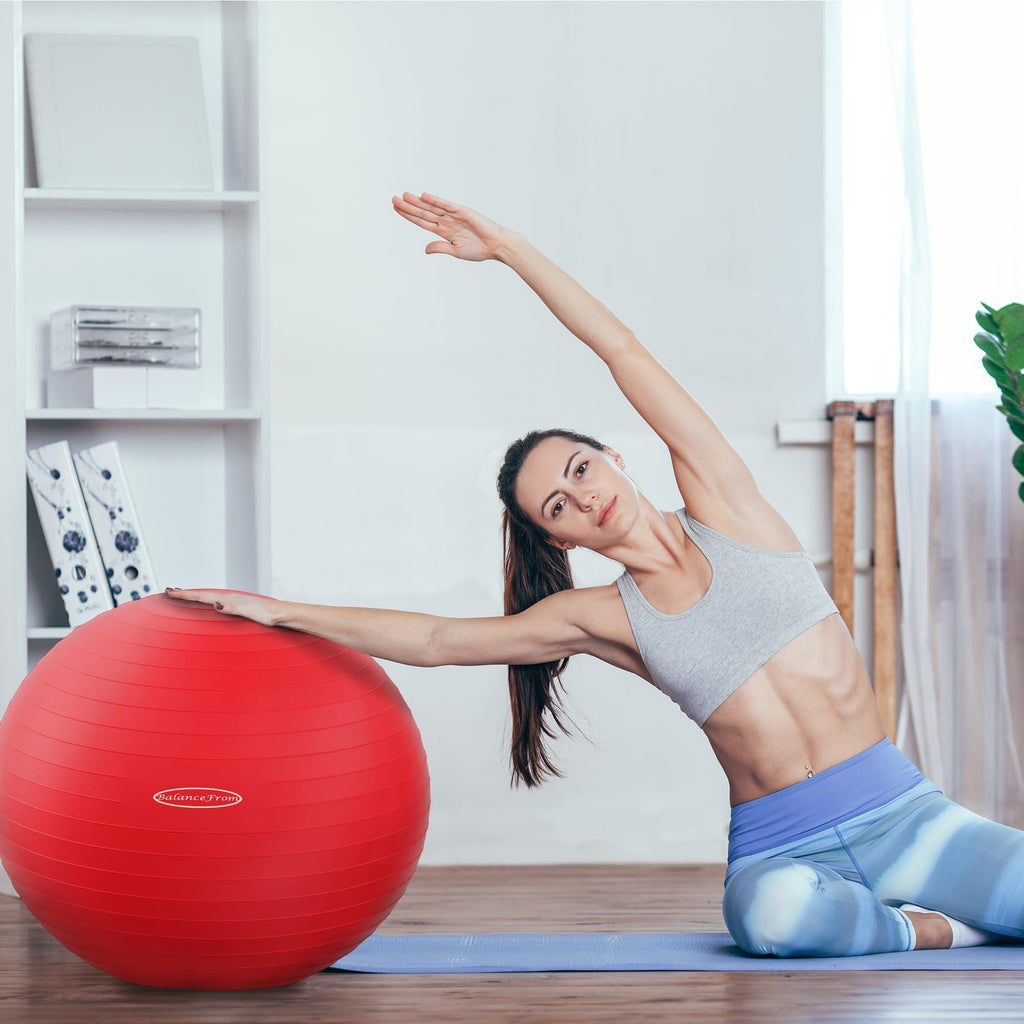 Fitvids Anti-Burst and Slip Resistant Exercise Ball Yoga Ball Fitness Ball Birthing Ball with Quick Pump, 2,000-Pound Capacity, Red, 30-inch, XL