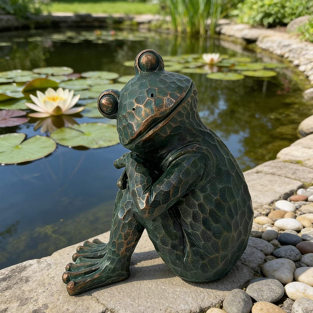 ResinHaven Vintage Verdigris Meditating Frog Garden Statue, 9.8" H