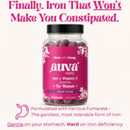 Auva Vitality Iron Gummies for Women — Non-Constipating | Ferrous Fumarate 20mg + Vitamin C | Energy, Anemia & Iron Deficiency Support | Hair Health, Menstrual & Menopause | Grape Flavor, 60 Count