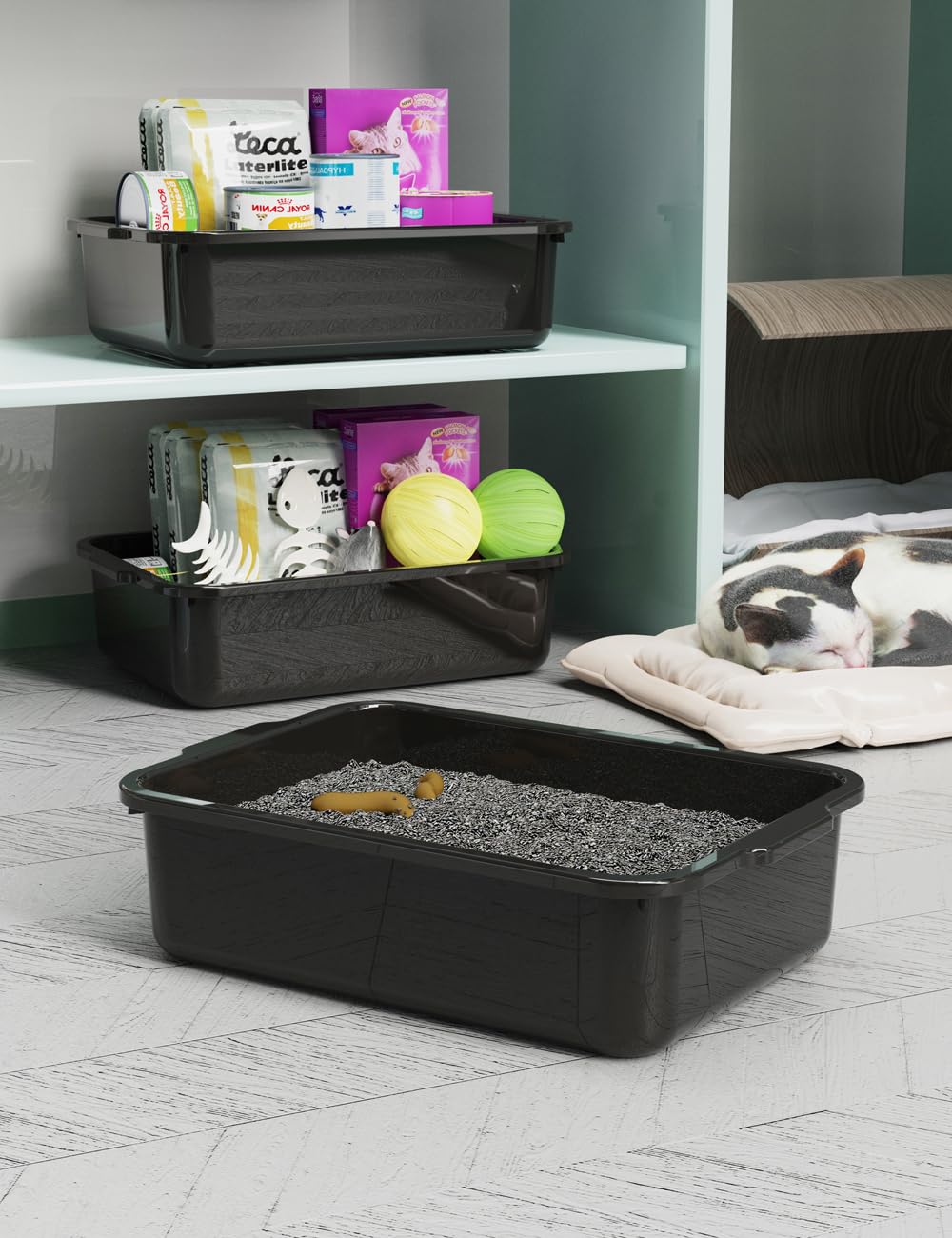5-Pack 13 L Commercial Bus Tubs/Tote Box, Black Plastic Storage Wash Basin Tub
