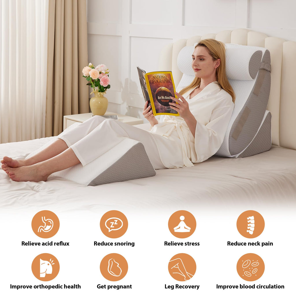 4PCS Wedge Pillow Set for After Surgery, Orthopedic Bed Wedge Pillow for Back Pain Relief, Sitting up in Bed,Recovery, Acid Reflux, Snoring, Body Pillow for Sleeping,Leg,Shoulder Support, Velvet Grey
