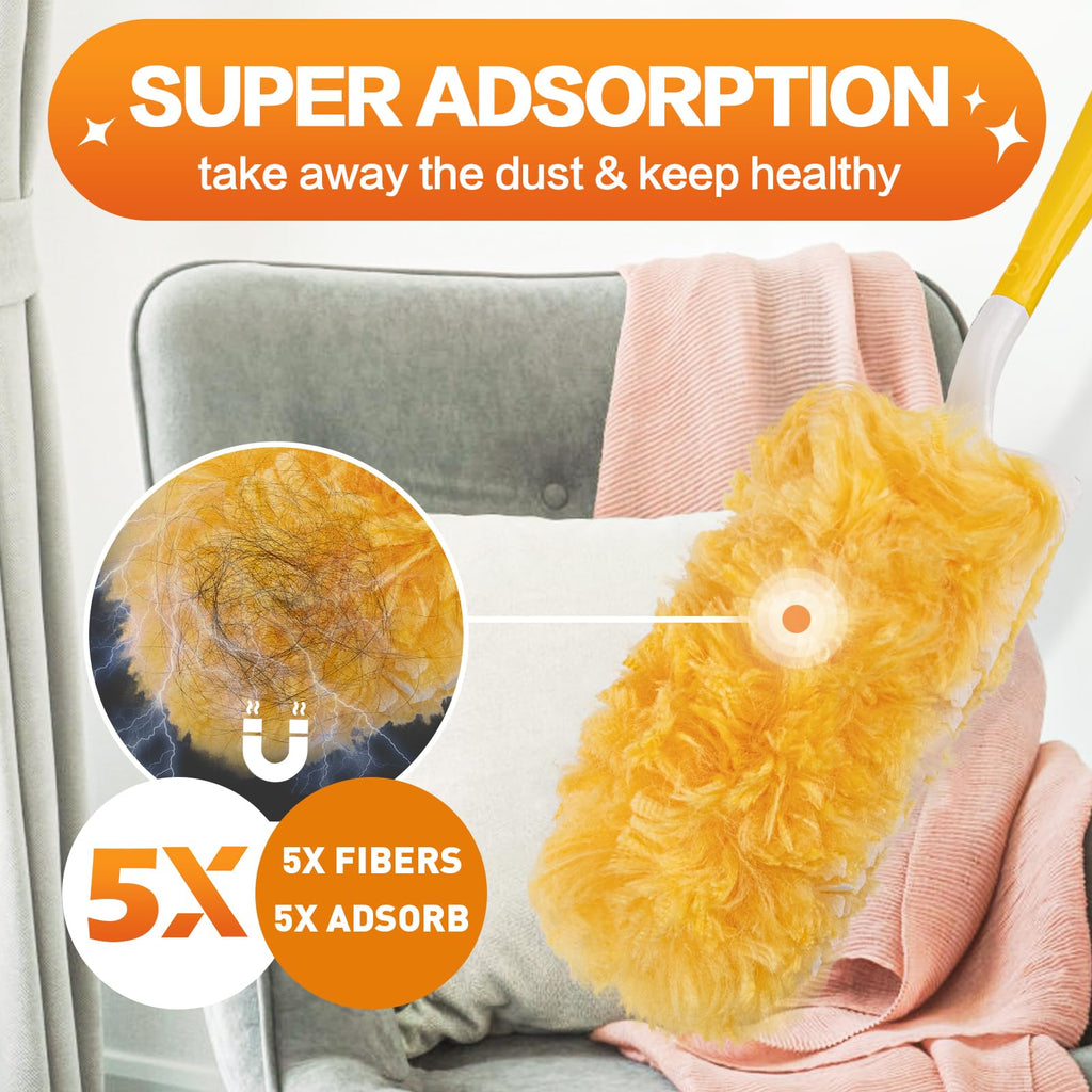Heavy Duty Duster Refills, Disposable Dusters Kit for Cleaning Dusting Furniture Blind Ceiling Fan, Multi Surface 360 Feather Duster(60)+3FT Extended Handle +1 Handle