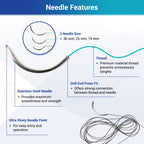 Alcedo Suture Thread with Needle 32 PK (2/0, 3/0, 4/0, 5/0), Non-Absorbable (Nylon, Silk, Polyester, Polypropylene) for Nursing and Students, First Aid Practice Kit Accessories, Education Only