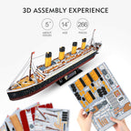 CubicFun Titanic 3D Model Ship Puzzle with LED Lights, 266 Pieces, 88 cm